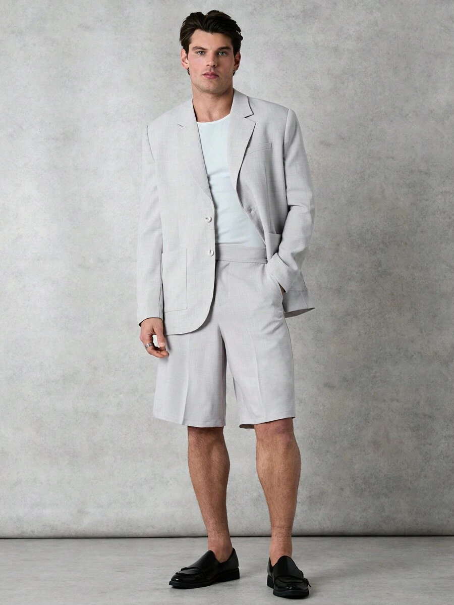 Forever 21 Men's Oversized Simple Lapel Neck Button Up Blazer - Light Grey - View 1