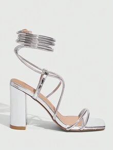 CUCCOO SZL Woman Shoes Fashion Silver Square Toe High Heel Sandals For Spring And Summer - Silver - View 3