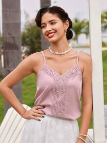 Vintamour Top de encaje informal para damas estilo vintage para vacaciones, Top de tirantes de encaje suelto para primavera/verano, ropa para vacaciones en resort hawaiano, ropa de playa para mujeres, blusas para salir, top halter