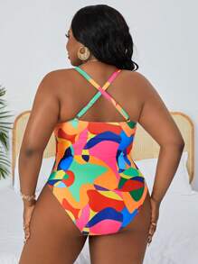 SHEIN Slayr CURVE Plus Size Bãi biển mùa hè Áo tắm một mảnh in đầy màu sắc - Nhiều màu - Xem 2