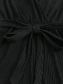 SHEIN EZwear Mono con cinturón tejido de canalé de cuello cruzado - Negro - Ver 5