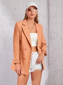 EURMUSE Lapel Neck Double Breasted Blazer - Orange - View 3
