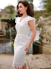 Vintamour Abito Stretto Vintage Elegante Da Donna Con Pizzo Floreale Solubile In Acqua, Manica A Cuffia, Abito Estivo Per La Festa Della Mamma, Abiti Da Donna Per Concerti, Matrimoni Ospiti, Abito Estivo Bianco Con Pizzo, Vestito Corto Formale Bianco Aderente, Abiti Da Laurea, Vestito Per Insegnanti, Perline Vita Vestito Estivo Abito Per Insegnanti Abiti Da Concerto Vestito Aderente Bianco Elegante - Bianco - Visualizzare 6