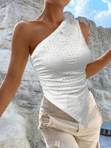 Calvaya One Shoulder Asymmetrical Hem Schiffy Top