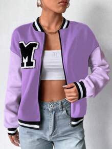 Flirla College Style Letter Printed Baseball Jacket Fall Winter Cloth For Women - Multicolor - View 3