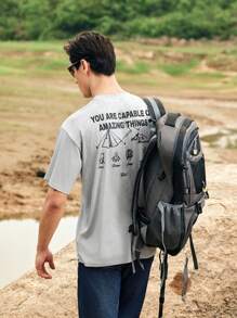 In My Nature Men Outdoor Simple Printed Round Neck Short Sleeve T-Shirt - Grey - View 4
