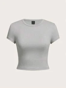 SHEIN EZwear 4入組休閒圓領短袖合身女士T恤，適用於夏季 - 彩色 - 查看 7