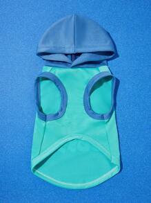 PETSIN Letter Print Slogan Green-Blue Colorblock Pet Cat Dog Unisex Hooded Sleeveless Vest - Multicolor - View 6