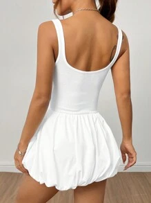SHEIN PETITE Sleeveless Tight-Fitting Lantern Dress Hem White Dress
