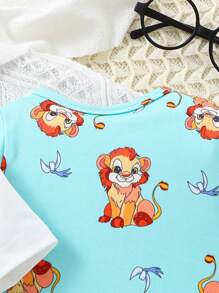 SHEIN 2pcs Newborn Baby Boys' Cute Lion Printed Romper Set, Homewear