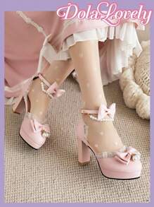 Dola Lovely Sexy And Fashionable High Heels With Bow Decoration, Graduation Heel, Prom Heels For Summer Halloween Spring Shoes Spring Break Easter For Christmas Fairycore - Pink - View 2