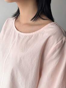 FRIFUL Áo Sơ Mi Tay Giữa Phối Lưới Màu Trơn Thời Trang Cho Nữ - Hồng - Xem 5