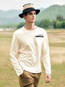 In My Nature Men Slogan Printed Round Neck Long Sleeve Casual Outdoor Sweatshirt - Khaki - View 8