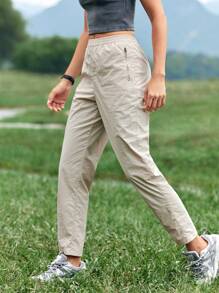 In My Nature Pantalones para exteriores casuales sencillos de unicolor para mujeres - Caqui - Ver 13