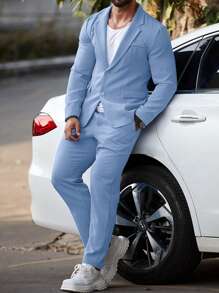 Manfinity Mode Men's Casual Solid Color Long Sleeve Jacket And Pants Suit