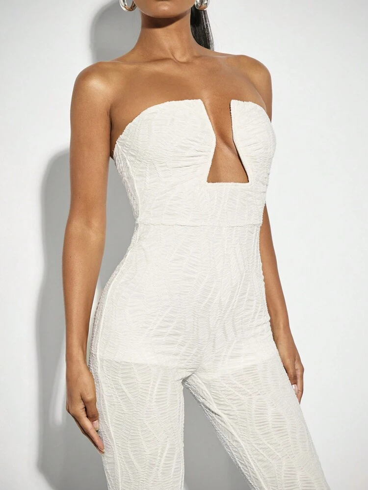 Solid White Sleeveless Jumpsuit With Plunging Neckline, Music Festival Clothing, Summer Women Clothes, Summer Women Graduation Outfit