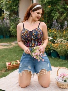 Dreamara Haut court cami à imprimé floral pour les vacances et grandes tailles, pour l été