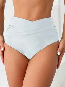 SHEIN Swim Women's Solid Color Minimalist Bikini Bottoms For Vacation,Summer Beach