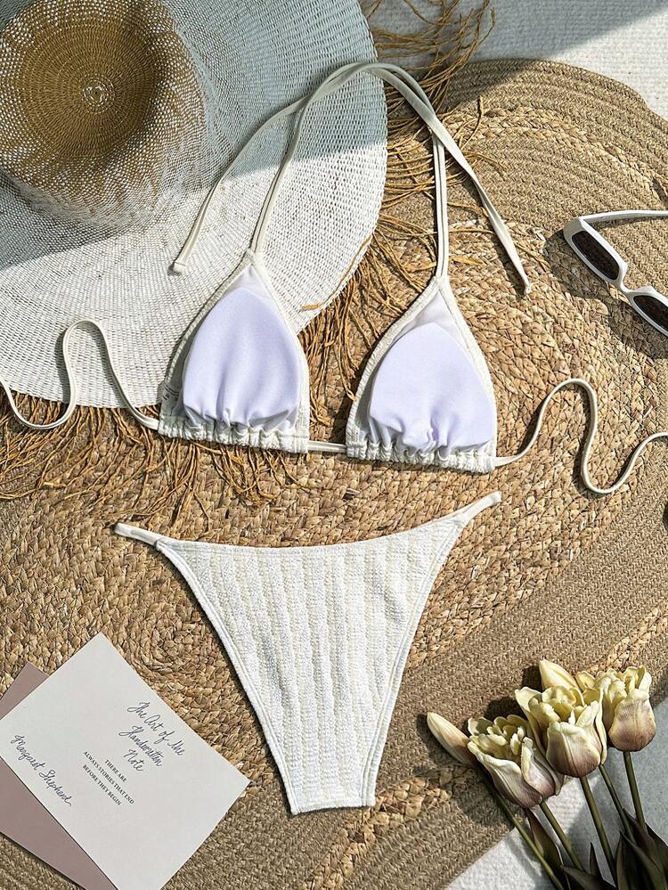 Women Fashionable Simple Style Vacation Bikini Swimwear Set,Summer Beach