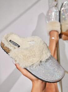 Cuccoo 女性鞋款寶石扣時尚圓頭暖色調拖鞋,搭配毛茸細節 - 杏色 - 查看 5