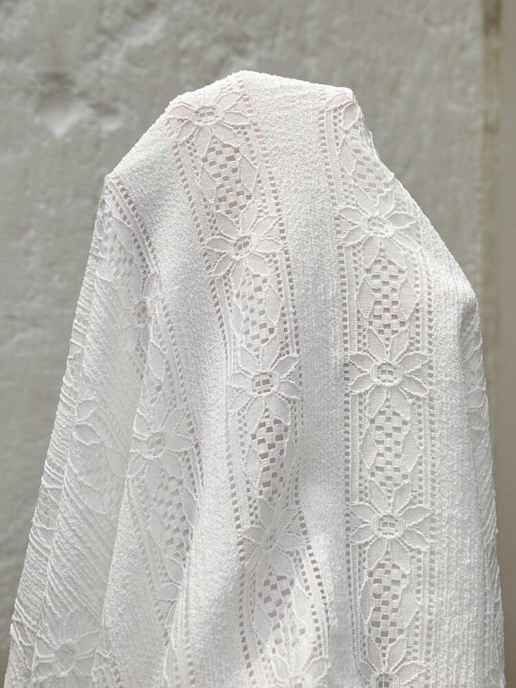 Summer Elegant Texture Hollow Knit Cap Sleeve Dress With Elastic Waist And A-Line Hem, Plus Size, Suitable For Graduation Ceremony, Shopping, Dating, Travel