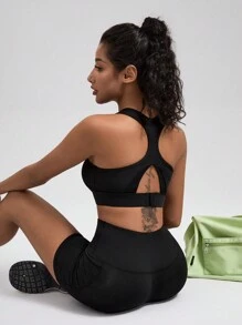 Powerista Reggiseno sportivo da donna senza schienale a tinta unita con cinghie regolabili, indossabile quotidianamente