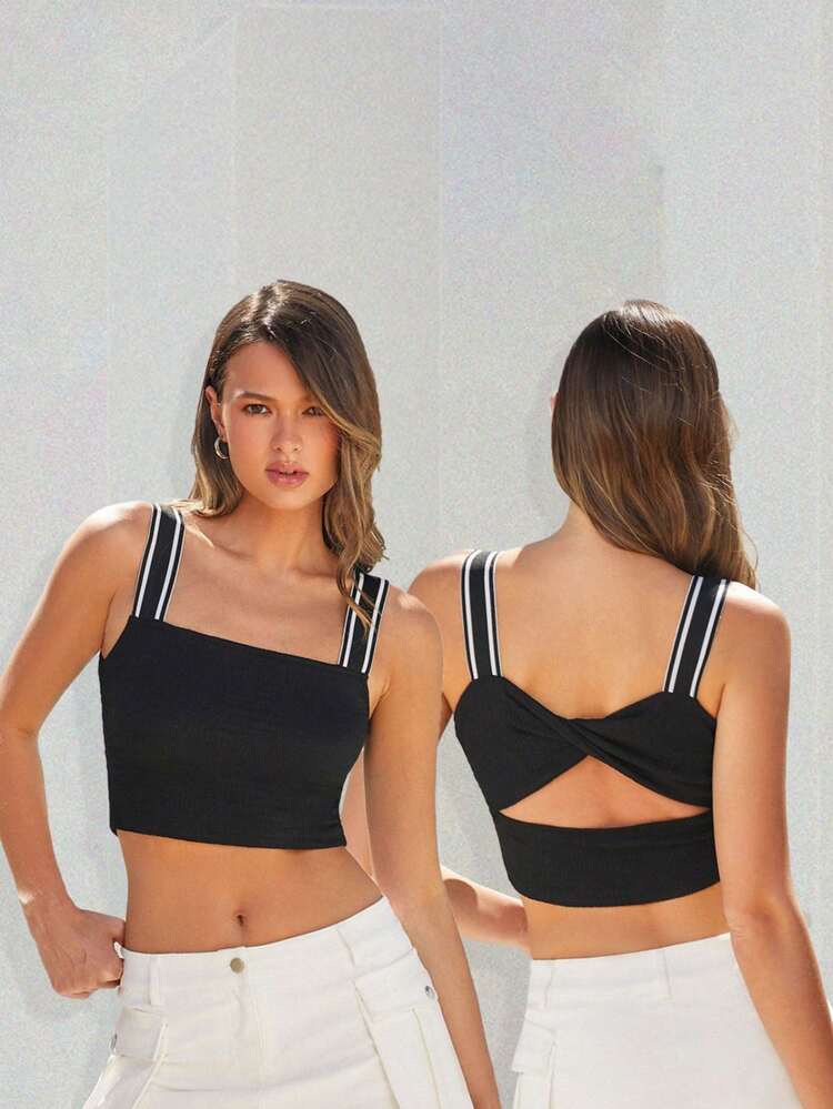 Women Color Block Thick Strap Camisole Top With Back Twisted Design, Summer