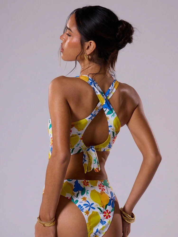 Printed Cut Out One-Piece Swimsuit Bathing Suits Summer Beach Resort Holiday