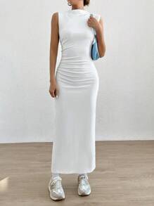 SHEIN EZwear 女士純色百褶裙 - 白色 - 查看 5