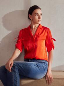 MOTF Classy CAMISA DE BOLSILLO CON SOLAPA Y MANGA CON BOTÓN ENROLLABLE, EN unicolor PARA EL VERANO - Rojo - Ver 7