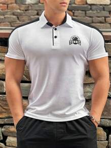 Gym Rark Boyfriend Style Men's Summer Casual Colorblocked Letter Printed Short Sleeve Sport Polo T-Shirt Workout Tops Golf Shirt - White - View 3
