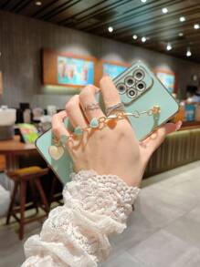 Funda de teléfono chapada con correa de mano con forma de corazón compatible con iPhone15/15Plus/15Pro/15Promax - verde menta - Ver 4