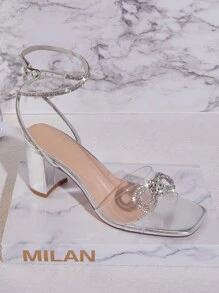 SHUZIA Women Bow Rhinestone Decorated High Heel Sandals Suitable For Daily Party Gathering - Silver - View 2