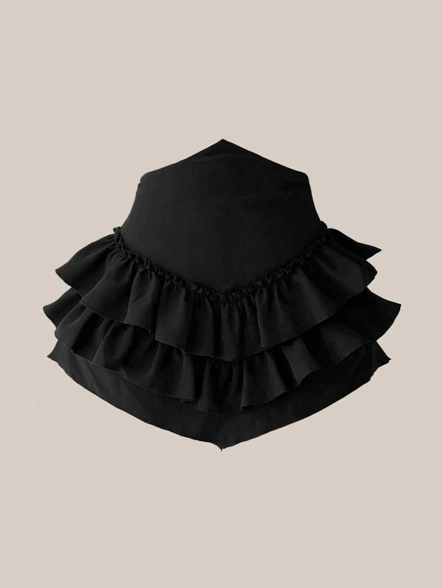 SHEIN ICON 大尺碼高腰尖端層疊荷葉邊裙