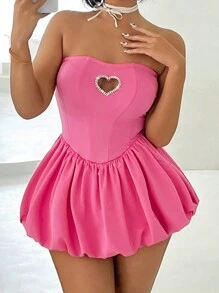 SHEIN Sweetina Y2k Summer Spring Outfits Hollow Heart Shaped Bodice & Bud Dress Strapless Pink Corset Dress