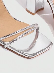 CUCCOO SZL Woman Shoes Fashion Silver Square Toe High Heel Sandals For Spring And Summer - Silver - View 4