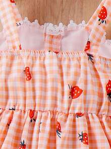 SHEIN Vestido sencillo y bonito con estampado de frutas y cuadros para niña joven, estilo dulce y campirano con bolsa - Naranja - Ver 8