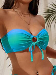 SHEIN Swim 女款時尚漸層夏季海灘抹胸比基尼上衣 - 藍色 - 查看 1
