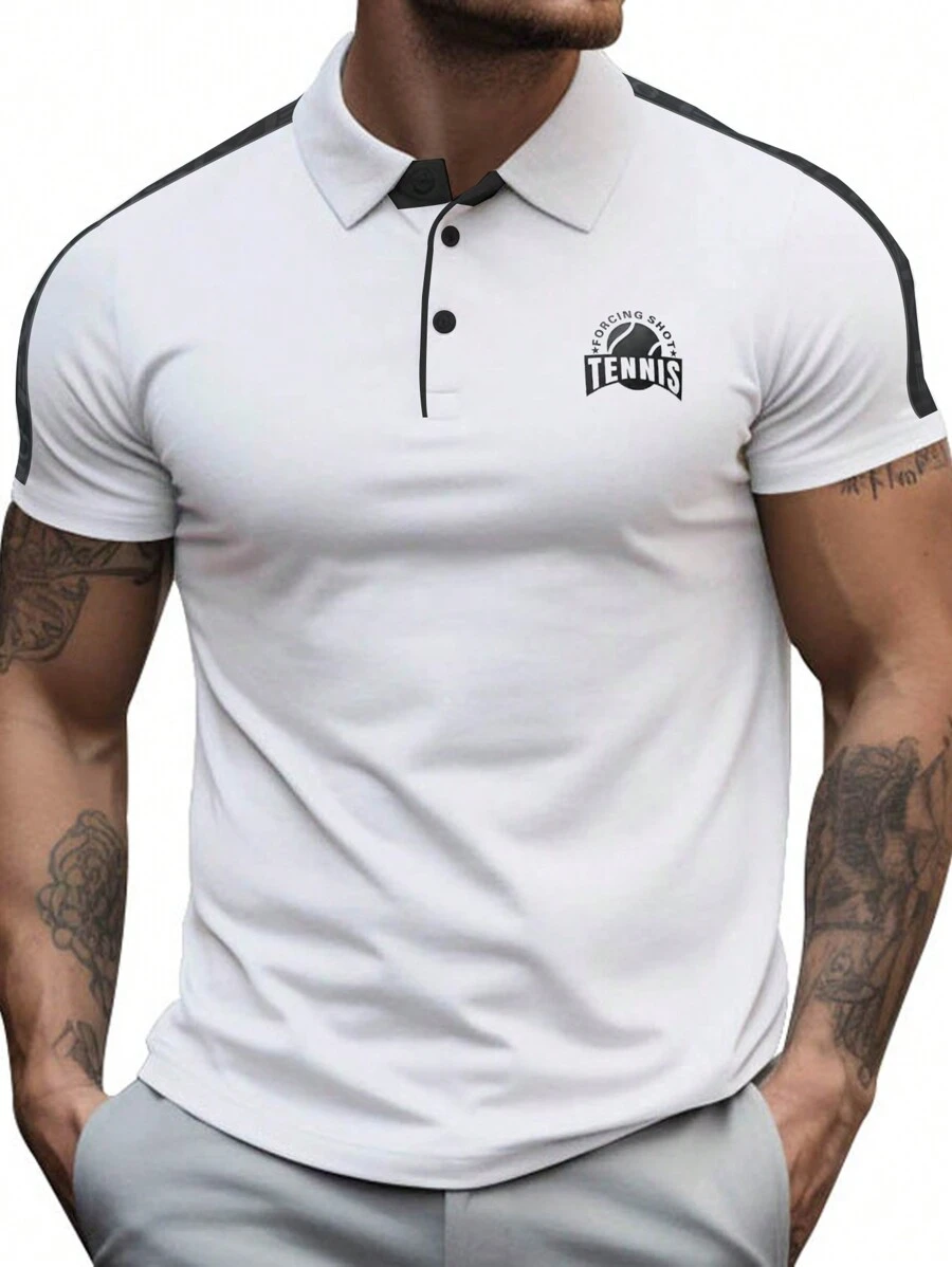 Gym Rark Boyfriend Style Men's Summer Casual Colorblocked Letter Printed Short Sleeve Sport Polo T-Shirt Workout Tops Golf Shirt - White - View 1