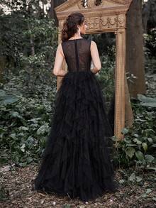 Faeriesty Luxe 蕾丝边细节网眼覆盖舞会礼服 - 黑色 - 查看 2
