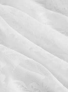 SHEIN MOD Summer White Lace Textured High Waist 3D Floral Decorated Waist Slimming Pleated Skirt - White - View 4