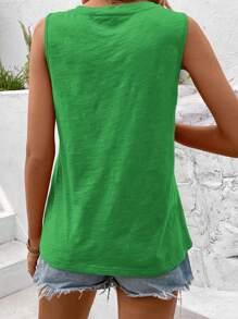 SHEIN LUNE Damen Sommer einfarbiges V-Ausschnitt loses Lässig Tank Top mit Tasche, Lässig - Grün - Übersicht 2