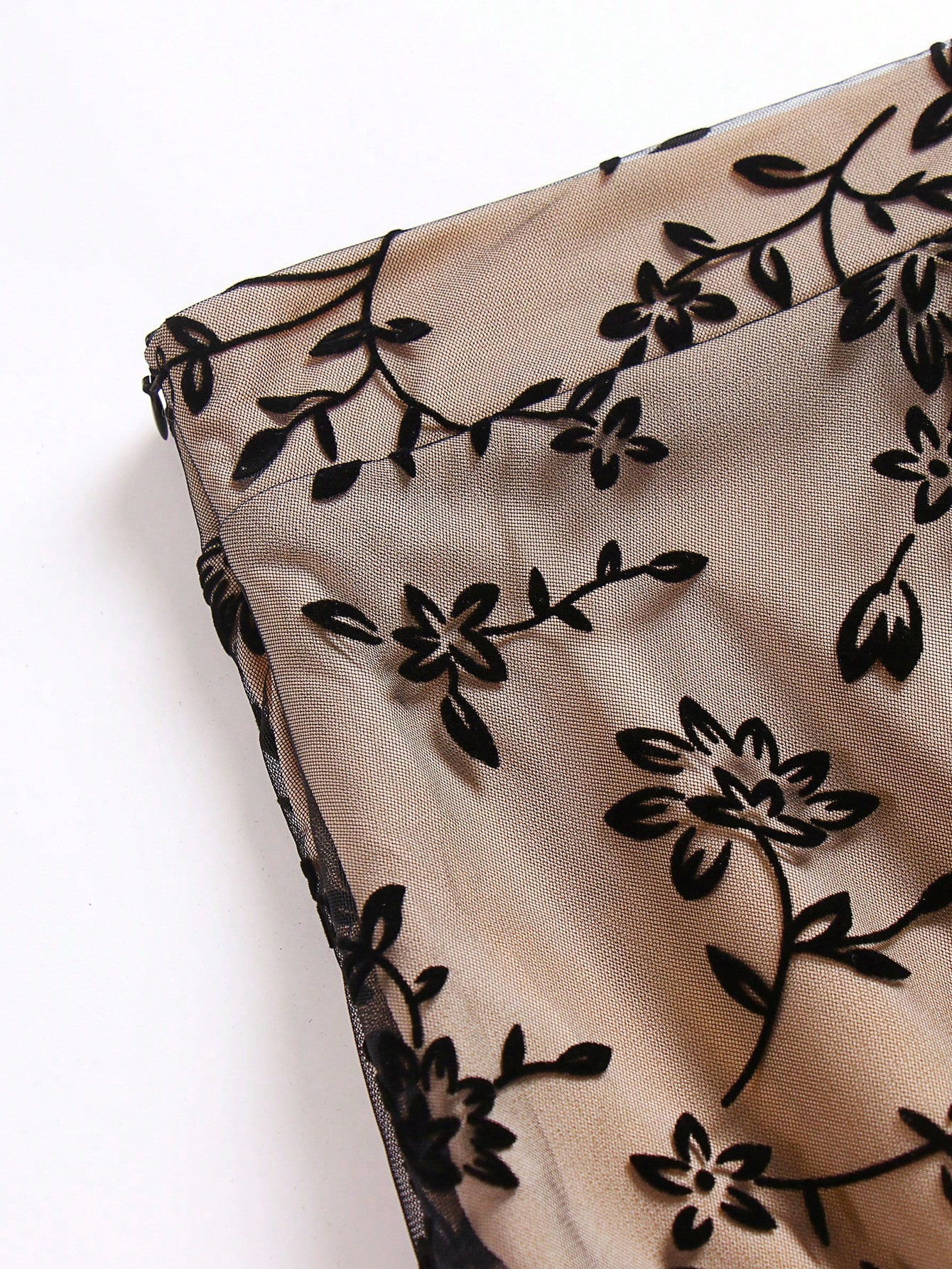 تنورة ذات خصر عالي مطرزة بالزهور، تنورة شبكية شفاف...