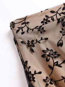 EARO Spring Garden Party, Women's High Waist Embroidered Floral Skirt, Sheer Mesh Overlay A-Line Skirt, Vintage Romantic Style, Date Skirt, Niche Design Skirt Casual Vacation - Apricot - View 8