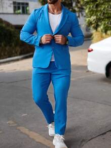 Manfinity Mode Conjunto De Chaqueta Y Pantalón De Traje Para Hombre En Color Sólido Con Cuello De Solapa