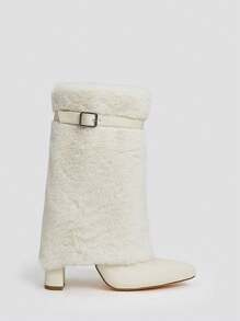 CUCCOO SZL Women Shoes Warm Buckle Decor Fuzzy Classic Fashion White Fur Boots For And Spring Shoes Spring Break Easter For Christmas - Beige - View 3