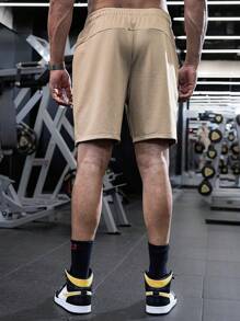 GymBeat Men Plus Size Fashionable Zipper Pocket Wide Leg Shorts - Khaki - View 2