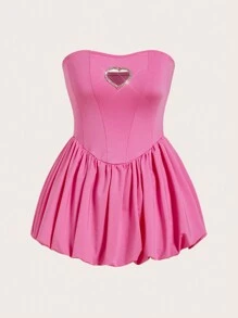 SHEIN Sweetina Y2k Summer Spring Outfits Hollow Heart Shaped Bodice & Bud Dress Strapless Pink Corset Dress