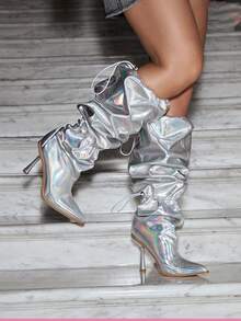 Women's Silver Pointed Toe Stiletto Ankle Boots For Evening Party - Silver - View 8
