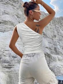 Calvaya One Shoulder Asymmetrical Hem Schiffy Top